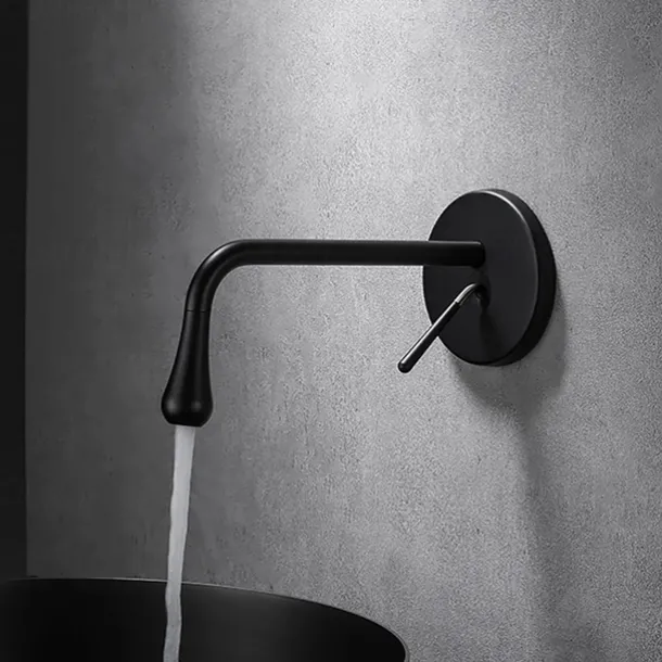 Modern Utility Sink Laundry Chrome Black Faucet with Rotatable Drop Shape Spout, Wall Mount One Handle One Hole Wash Basin Tap with Hot and Cold Water Switch, Laundry Tub Pot Filler Commercial Faucet