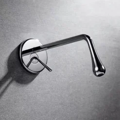 Modern Utility Sink Laundry Chrome Black Faucet with Rotatable Drop Shape Spout, Wall Mount One Handle One Hole Wash Basin Tap with Hot and Cold Water Switch, Laundry Tub Pot Filler Commercial Faucet