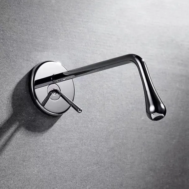 Modern Utility Sink Laundry Chrome Black Faucet with Rotatable Drop Shape Spout, Wall Mount One Handle One Hole Wash Basin Tap with Hot and Cold Water Switch, Laundry Tub Pot Filler Commercial Faucet