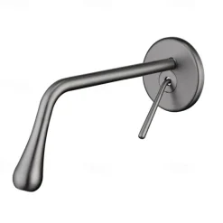 Modern Utility Sink Laundry Chrome Black Faucet with Rotatable Drop Shape Spout, Wall Mount One Handle One Hole Wash Basin Tap with Hot and Cold Water Switch, Laundry Tub Pot Filler Commercial Faucet