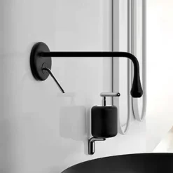 Modern Utility Sink Laundry Chrome Black Faucet with Rotatable Drop Shape Spout, Wall Mount One Handle One Hole Wash Basin Tap with Hot and Cold Water Switch, Laundry Tub Pot Filler Commercial Faucet