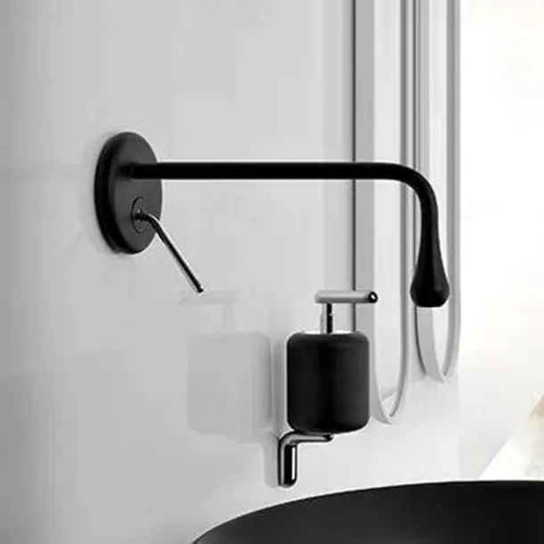 Modern Utility Sink Laundry Chrome Black Faucet with Rotatable Drop Shape Spout, Wall Mount One Handle One Hole Wash Basin Tap with Hot and Cold Water Switch, Laundry Tub Pot Filler Commercial Faucet