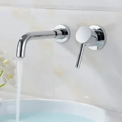 Modern Utility Sink Laundry Chrome Gold Black Faucet with Rotatable Spout, Wall Mount One Handle One Hole Wash Basin Tap with Hot and Cold Water Switch, Laundry Tub Pot Filler Commercial Faucet