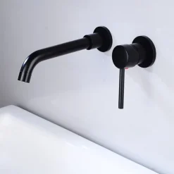 Modern Utility Sink Laundry Chrome Gold Black Faucet with Rotatable Spout, Wall Mount One Handle One Hole Wash Basin Tap with Hot and Cold Water Switch, Laundry Tub Pot Filler Commercial Faucet