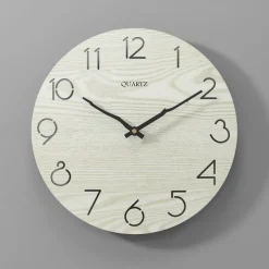 Modern Wall Clock,Creative Decorative Nordic Log Style Wall Clock Arabic Numerals Wall Clock Modern White Wood Simple Round Wall Clock 30cm
