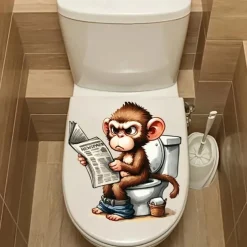 Monkey Toilet Lid Stickers, Home Improvement Toilet Lid Stickers, Tank Decals, Fun Animal Series Wall Decoration