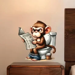 Monkey Toilet Lid Stickers, Home Improvement Toilet Lid Stickers, Tank Decals, Fun Animal Series Wall Decoration