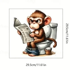 Monkey Toilet Lid Stickers, Home Improvement Toilet Lid Stickers, Tank Decals, Fun Animal Series Wall Decoration