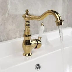 Mono Bathroom Sink Mixer Faucet Brass, Deck Mounted Single Lever Basin Taps Ceramic Handle Tap, One Hole Cold and Hot Hose Vessel Faucets