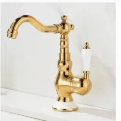 Mono Bathroom Sink Mixer Faucet Brass, Deck Mounted Single Lever Basin Taps Ceramic Handle Tap, One Hole Cold and Hot Hose Vessel Faucets