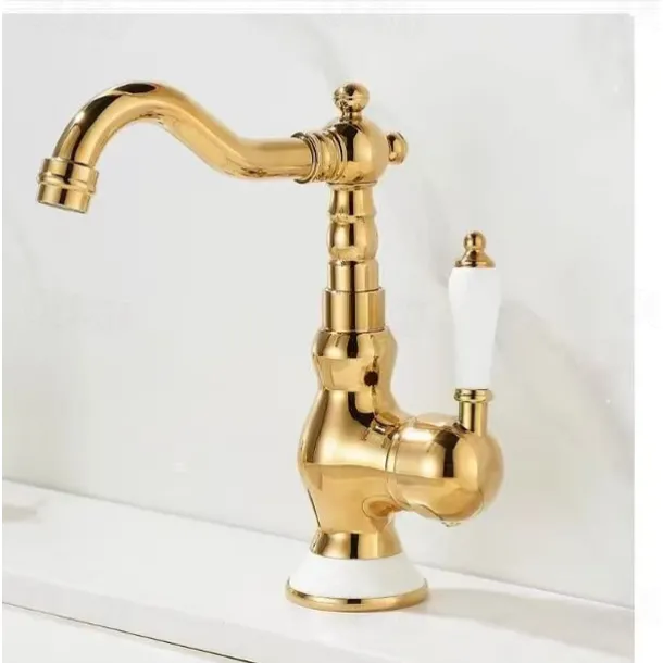 Mono Bathroom Sink Mixer Faucet Brass, Deck Mounted Single Lever Basin Taps Ceramic Handle Tap, One Hole Cold and Hot Hose Vessel Faucets