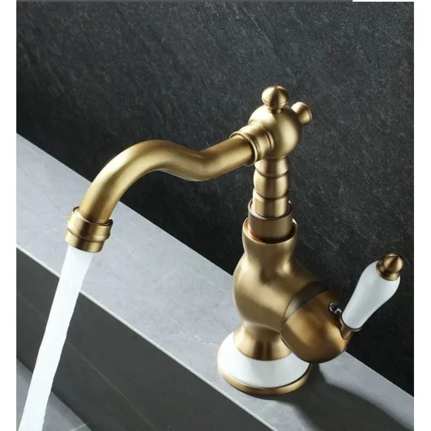 Mono Bathroom Sink Mixer Faucet Brass, Deck Mounted Single Lever Basin Taps Ceramic Handle Tap, One Hole Cold and Hot Hose Vessel Faucets