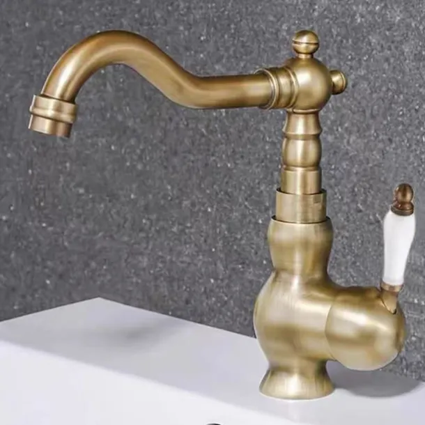 Mono Bathroom Sink Mixer Faucet Brass, Deck Mounted Single Lever Basin Taps Ceramic Handle Tap, One Hole Cold and Hot Hose Vessel Faucets