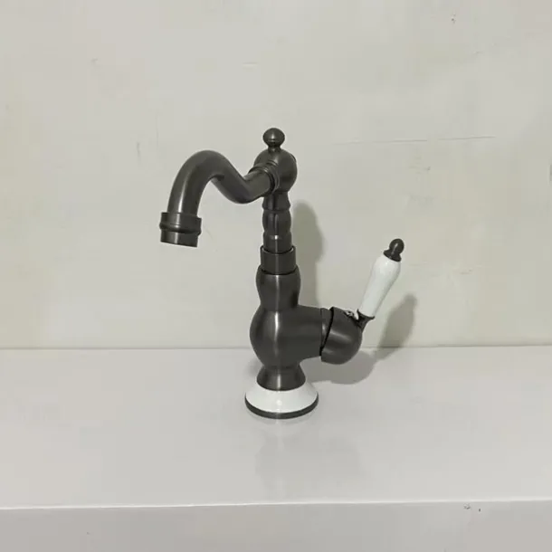 Mono Bathroom Sink Mixer Faucet Brass, Deck Mounted Single Lever Basin Taps Ceramic Handle Tap, One Hole Cold and Hot Hose Vessel Faucets