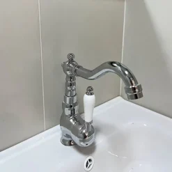 Mono Bathroom Sink Mixer Faucet Brass, Deck Mounted Single Lever Basin Taps Ceramic Handle Tap, One Hole Cold and Hot Hose Vessel Faucets