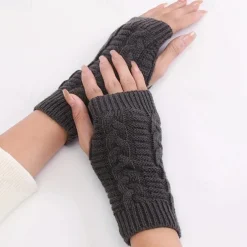 Monochrome Knitted Gloves Short Half Finger Warm Gloves Elastic Fingerless Touch Screen Fall Winter Gloves