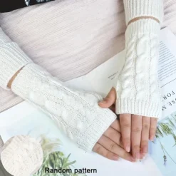 Monochrome Knitted Gloves Short Half Finger Warm Gloves Elastic Fingerless Touch Screen Fall Winter Gloves