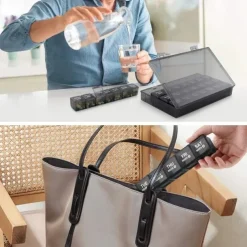 Monthly Pill Organizer 28 Day, Pill Box, Medicine Organizer, Organized By Week, Large 4-Week Pill Container With Dust-Proof Case For Fish Oils, Vitamins, Supplements