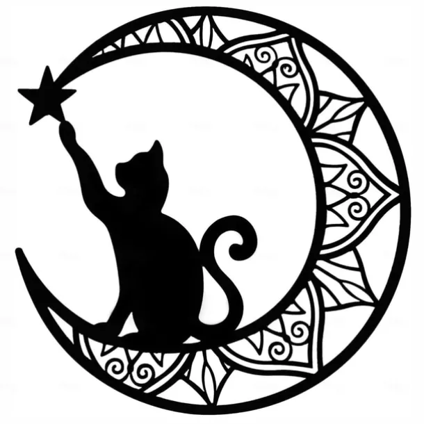 Moon Cat Metal Wall Decor Metal Wall Art Cat Ornament Home Bedroom Living Room Window Decoration