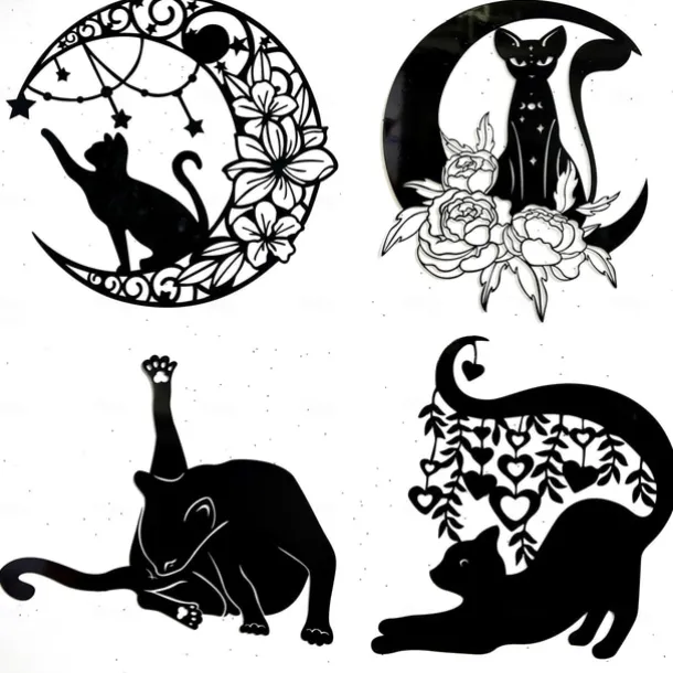 Moon Cat Metal Wall Decor Metal Wall Art Cat Ornament Home Bedroom Living Room Window Decoration
