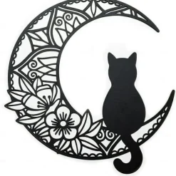 Moon Cat Metal Wall Decor Metal Wall Art Cat Ornament Home Bedroom Living Room Window Decoration