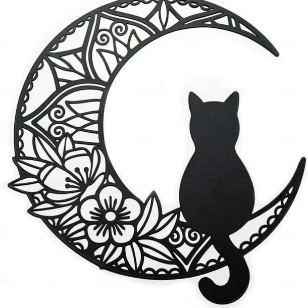 Moon Cat Metal Wall Decor Metal Wall Art Cat Ornament Home Bedroom Living Room Window Decoration