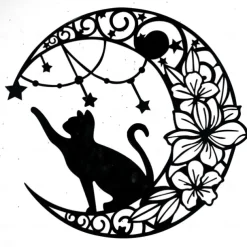 Moon Cat Metal Wall Decor Metal Wall Art Cat Ornament Home Bedroom Living Room Window Decoration