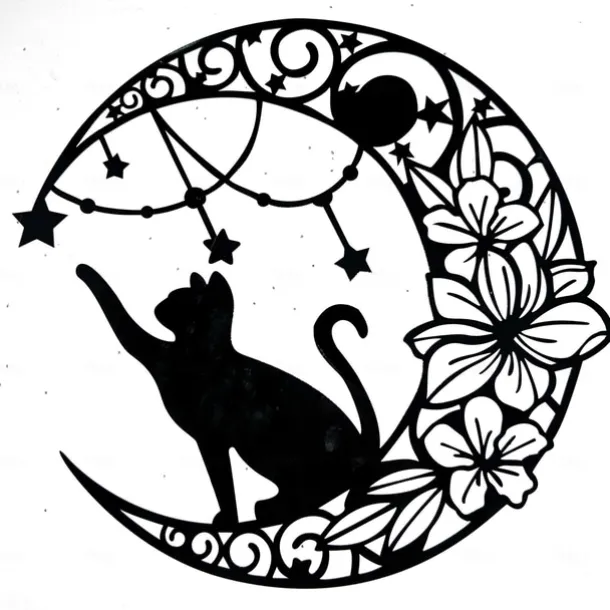 Moon Cat Metal Wall Decor Metal Wall Art Cat Ornament Home Bedroom Living Room Window Decoration