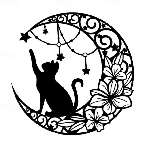 Moon Cat Metal Wall Decor Metal Wall Art Cat Ornament Home Bedroom Living Room Window Decoration