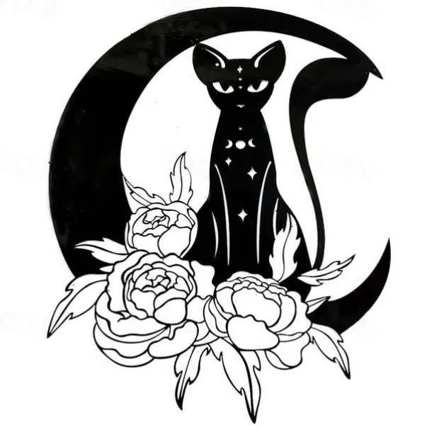 Moon Cat Metal Wall Decor Metal Wall Art Cat Ornament Home Bedroom Living Room Window Decoration