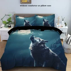 Moon Night Wolf Duvet Cover Set - Includes Duvet Cover and Pillowcases - Mystical Wolf and Moon Design - Soft and Comfortable Fabric
