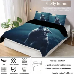 Moon Night Wolf Duvet Cover Set - Includes Duvet Cover and Pillowcases - Mystical Wolf and Moon Design - Soft and Comfortable Fabric