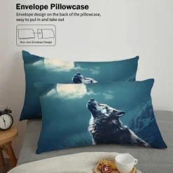 Moon Night Wolf Duvet Cover Set - Includes Duvet Cover and Pillowcases - Mystical Wolf and Moon Design - Soft and Comfortable Fabric