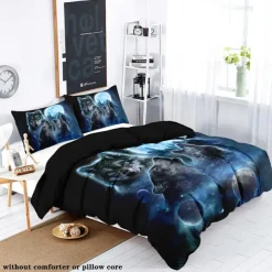 Moon Night Wolf Duvet Cover Set - Includes Duvet Cover and Pillowcases - Mystical Wolf and Moon Design - Soft and Comfortable Fabric
