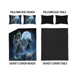 Moon Night Wolf Duvet Cover Set - Includes Duvet Cover and Pillowcases - Mystical Wolf and Moon Design - Soft and Comfortable Fabric