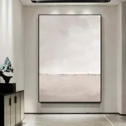 Morandi style oil painting handmade Wall Art Beige Grey oil painting handmade Abstract Landscape Morandi color Painting Modern Art Minimalist Neutral Home Decor Framed Canvas