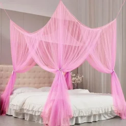Mosquito Net Bed Canopy, 4 Corner Post Canopy Bed Curtains with 4 Hanging Hooks, 30ft Tether and 4 Tassel Hanging Pendants for Full/Queen/King Size