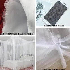 Mosquito Net Bed Canopy, 4 Corner Post Canopy Bed Curtains with 4 Hanging Hooks, 30ft Tether and 4 Tassel Hanging Pendants for Full/Queen/King Size