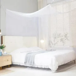 Mosquito Net for Single to King-Sized Beds, 2 Openings or Fully-Enclosed Bed Canopy, Rectangular White Universal Netting Canopy for Indoor Outdoor Use, Ideal for Home, Travel