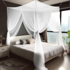 Mosquito Net for Single to King-Sized Beds, 2 Openings or Fully-Enclosed Bed Canopy, Rectangular White Universal Netting Canopy for Indoor Outdoor Use, Ideal for Home, Travel