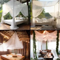 Mosquito Net for Single to King-Sized Beds, 2 Openings or Fully-Enclosed Bed Canopy, Rectangular White Universal Netting Canopy for Indoor Outdoor Use, Ideal for Home, Travel