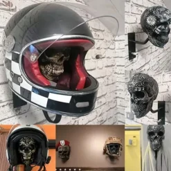 Motorcycle Helmet Skull Holder,Helmet Storage Rack Wall Mount Hat Rack Skull Helmet Rack, Resin Crafts, for Coats, Caps, Baseballs and Rugby Helmet