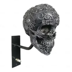 Motorcycle Helmet Skull Holder,Helmet Storage Rack Wall Mount Hat Rack Skull Helmet Rack, Resin Crafts, for Coats, Caps, Baseballs and Rugby Helmet
