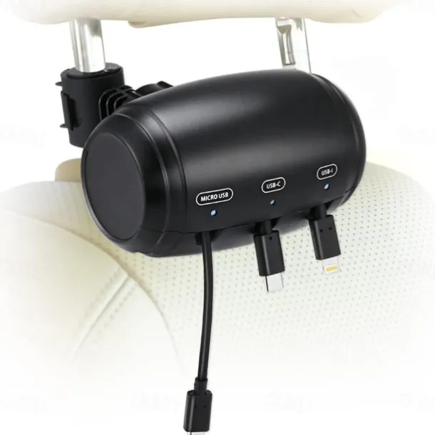 Multi Car Retractable Backseat 3 in 1 Car Charging Station Box Compatible with All Phones, for Uber Taxi Lyft Turo Ride Share Customer Charging Dock Attach to Headrest