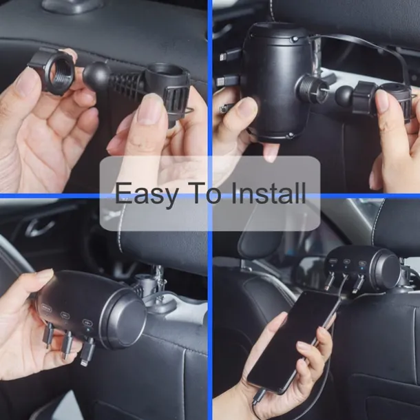 Multi Car Retractable Backseat 3 in 1 Car Charging Station Box Compatible with All Phones, for Uber Taxi Lyft Turo Ride Share Customer Charging Dock Attach to Headrest