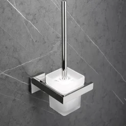 Multifunction Bathroom Accessory Set Stainless Steel Include Chrome Robe Hook and Polished Toilet Brush Holder/Toilet Paper Holder with Silver Tower Rack Wall Mount 4PCS