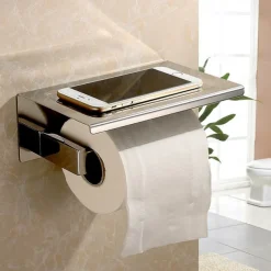 Multifunction Bathroom Accessory Set Stainless Steel Include Chrome Robe Hook and Polished Toilet Brush Holder/Toilet Paper Holder with Silver Tower Rack Wall Mount 4PCS