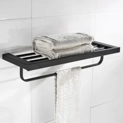 Multifunction Bathroom Accessory 1pc Include Towel Bar/Robe Hook/Towel Rack/Toothbrush Holder/Soap Dishes and Bath Shelf Stainless Steel Wall Mounted Matte Black