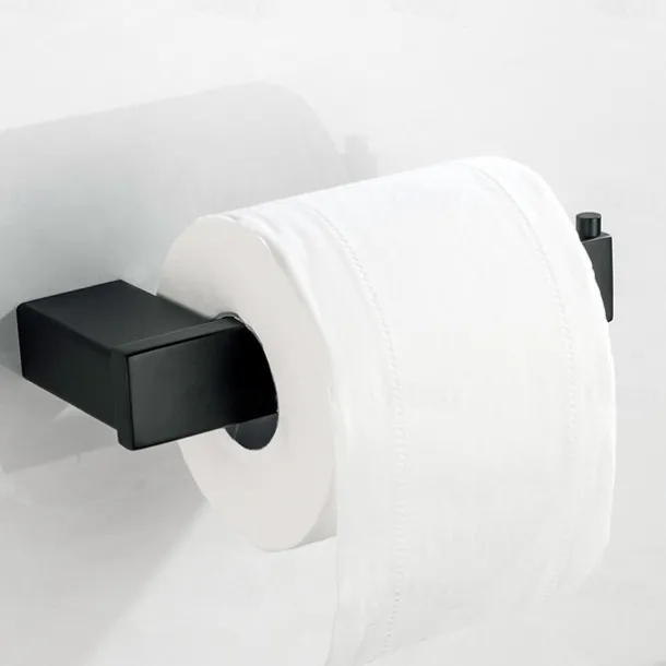 Multifunction Bathroom Accessory 1pc Include Towel Bar/Robe Hook/Towel Rack/Toothbrush Holder/Soap Dishes and Bath Shelf Stainless Steel Wall Mounted Matte Black