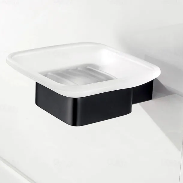 Multifunction Bathroom Accessory 1pc Include Towel Bar/Robe Hook/Towel Rack/Toothbrush Holder/Soap Dishes and Bath Shelf Stainless Steel Wall Mounted Matte Black